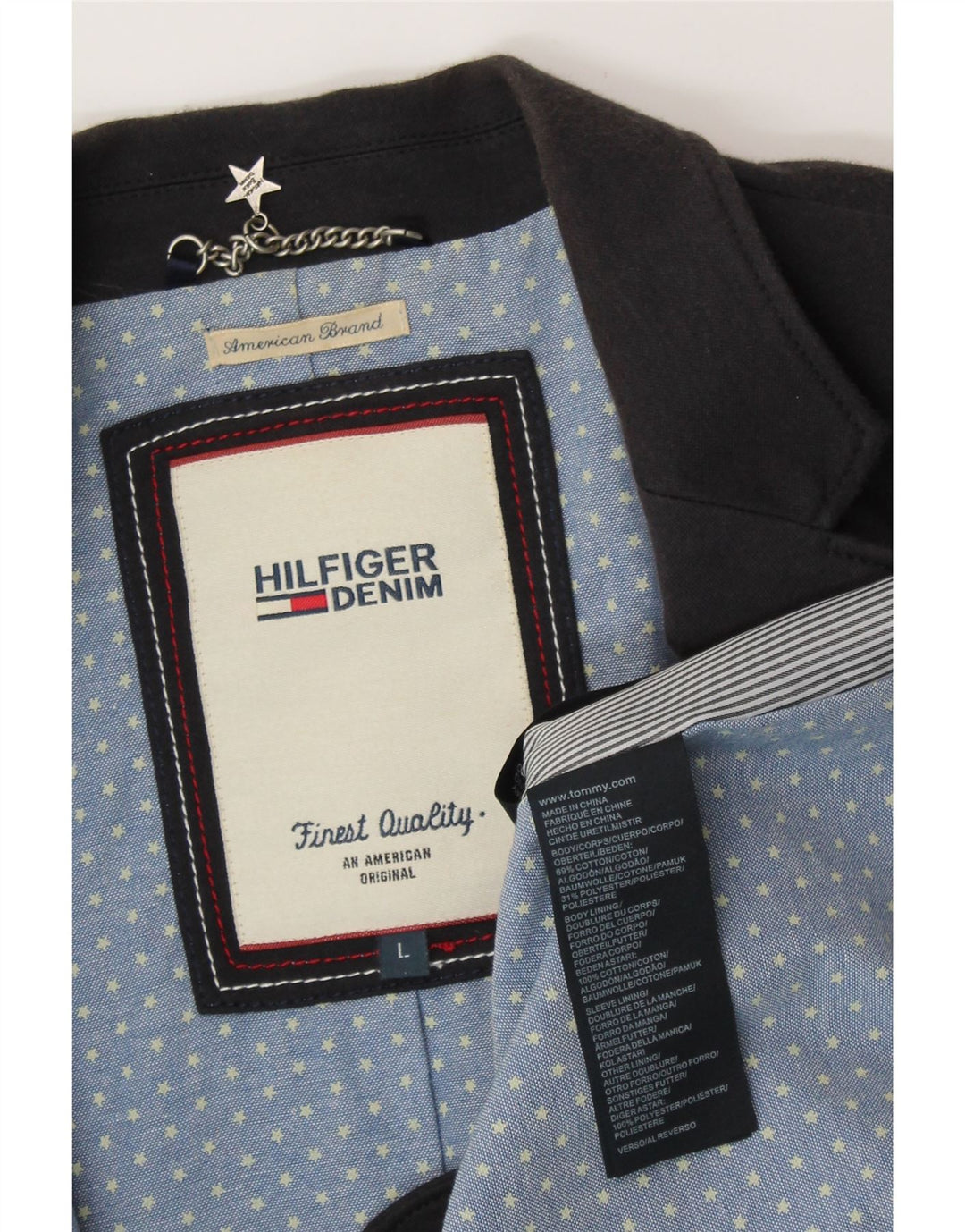 Damska marynarka zapinana na 1 guzik TOMMY HILFIGER UK 14, duża, granatowa, bawełniana