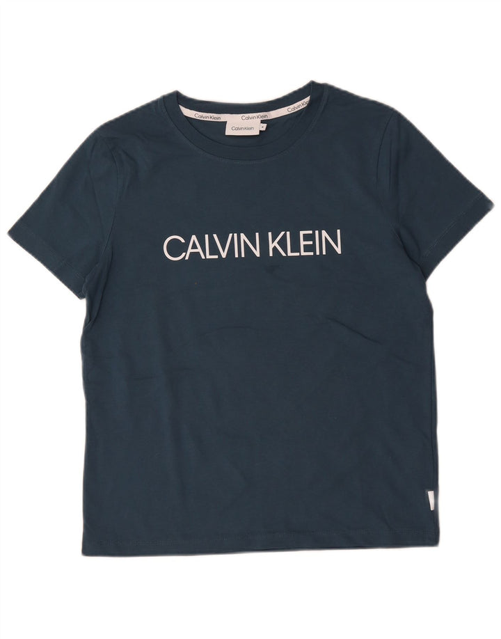 Męska koszulka z grafiką Calvin Klein, średnia, granatowa bawełna
