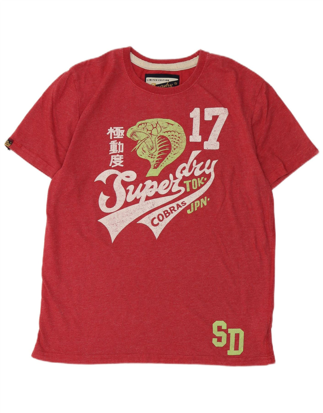 SUPERDRY Męski T-shirt z grafiką, duży, czerwony, bawełniany