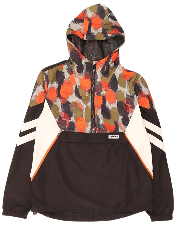 SUPERDRY Męska kurtka przeciwdeszczowa z kapturem i kapturem UK 40, duża, czarna w cętki