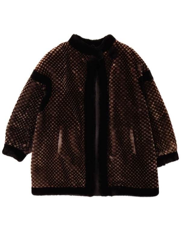 VINTAGE damski płaszcz ze sztucznego futra EU 40 średni brąz geometryczny