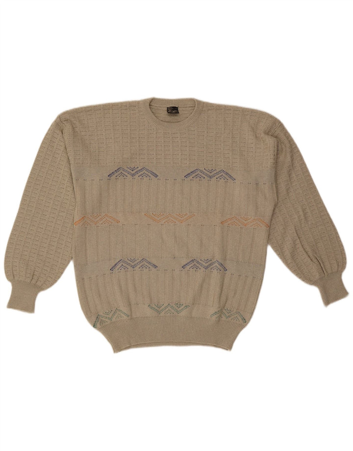 MAPIER Męski sweter z okrągłym dekoltem, duży, beżowy, geometryczny