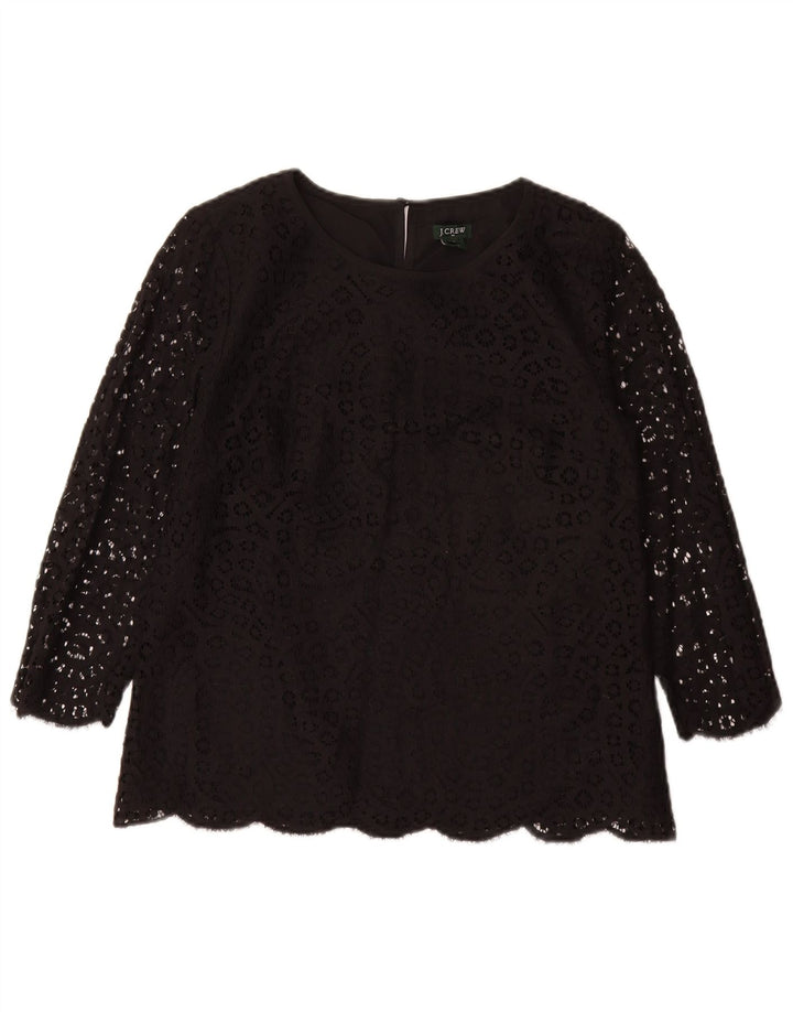 J. CREW Damska bluzka z rękawem 3/4, US 8, średnia czarna bawełniana w kwiaty