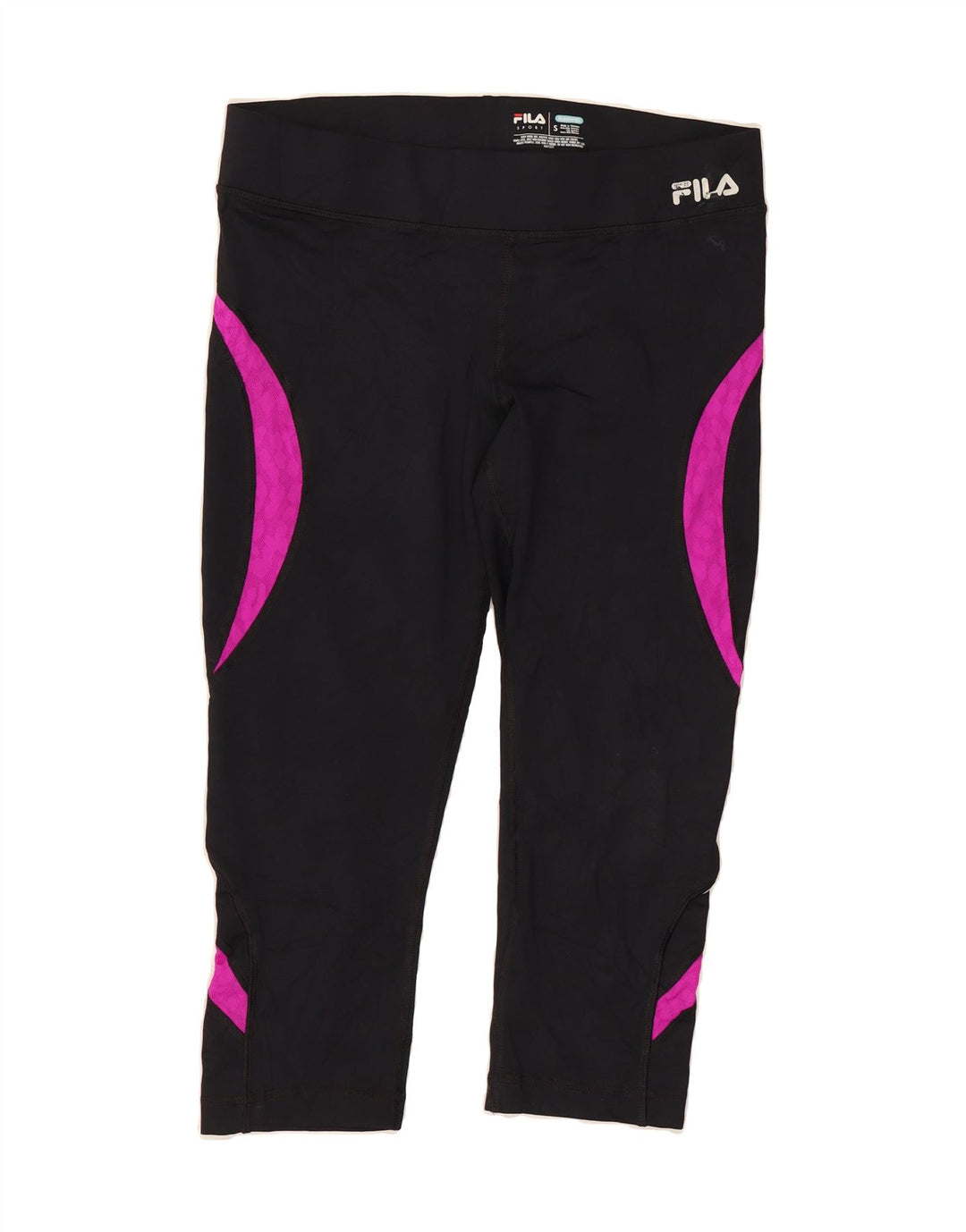 FILA Womens Capri Leggings UK 10 Small  Black Colourblock Polyester Vintage Fila and Second-Hand Fila from Messina Hembry 