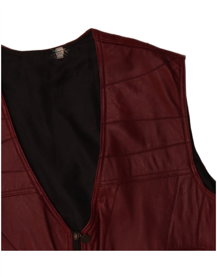 Skórzana kamizelka męska w stylu vintage UK 44 2XL Burgundowa patchworka