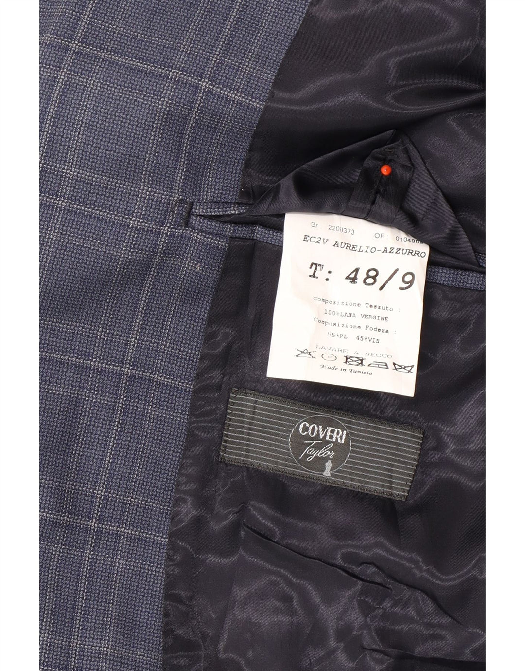 COVERI Mens 2 Button Blazer Jacket IT 48 Medium Navy Blue Check Wool