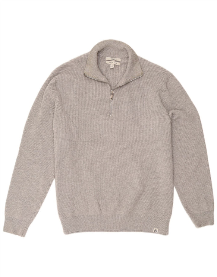 Marks & Spencer Męski sweter z zamkiem błyskawicznym XL, szary, bawełniany