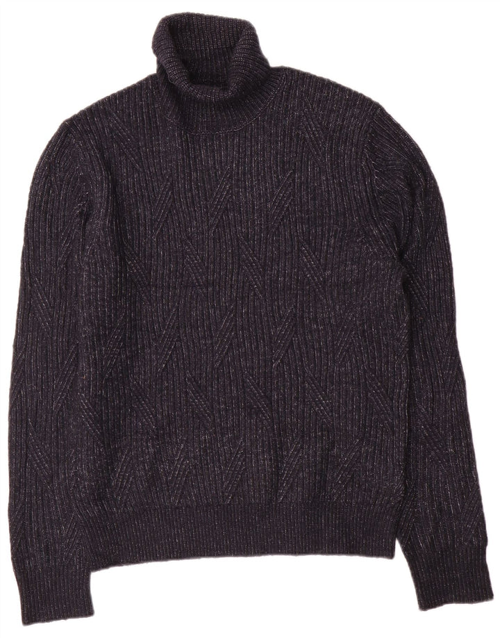 Marks & Spencer Męski sweter z golfem, duży, granatowy, wełniany