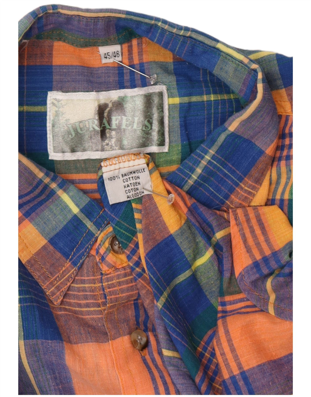 Koszula męska w stylu vintage o regularnym kroju, rozmiar 45/46, 2XL, wielokolorowa bawełniana krata