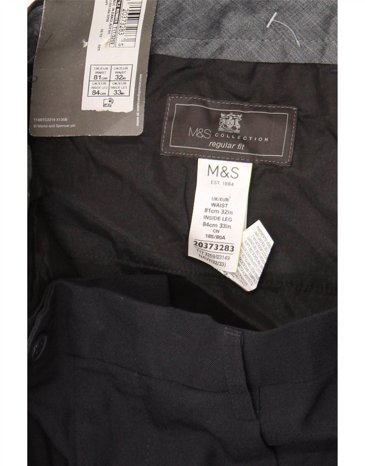 MARKS & SPENCER Męskie spodnie garniturowe o regularnym kroju W32 L33 Granatowy poliester