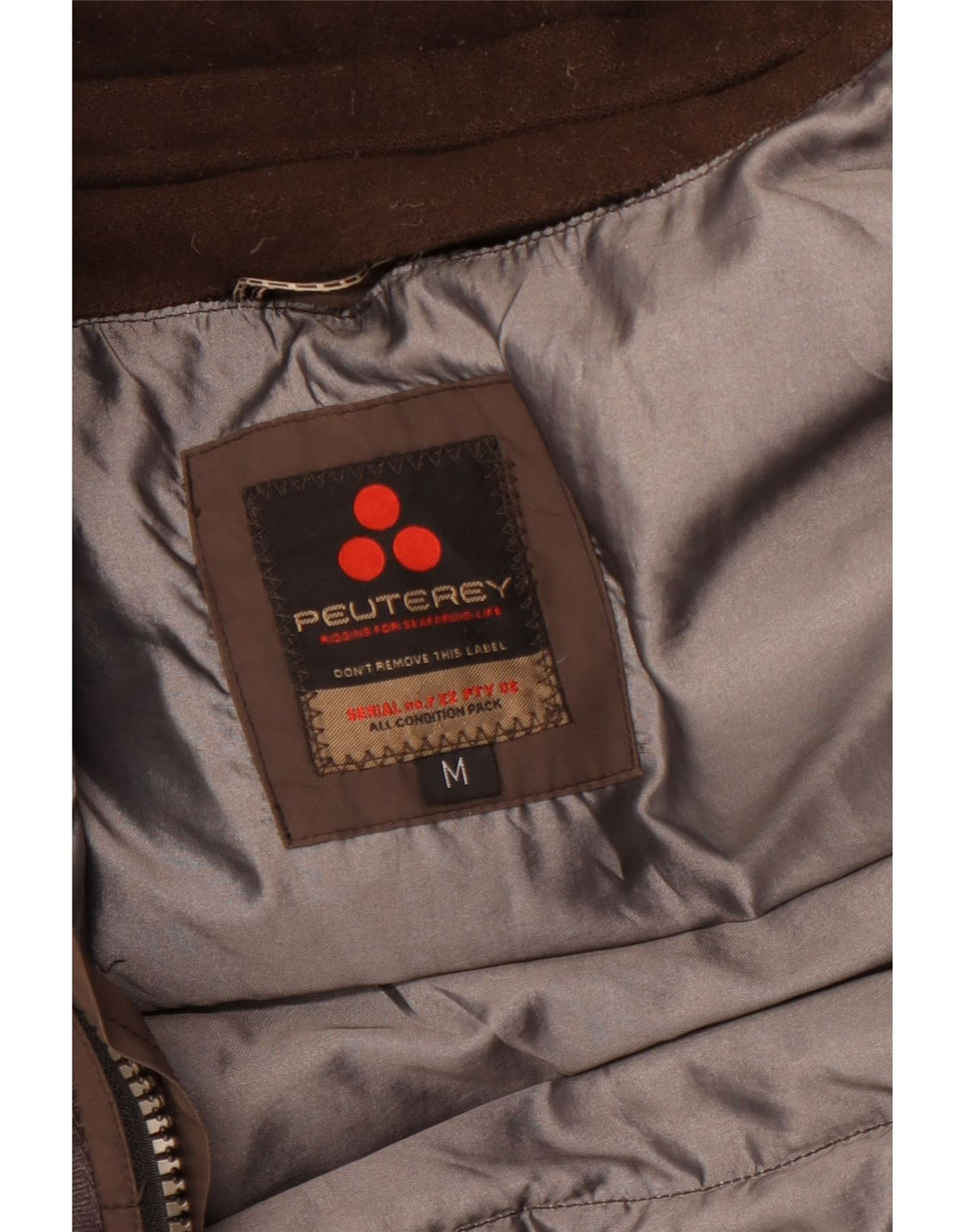 Męska wyściełana kurtka z kapturem PEUTEREY UK 38, średnia brązowa bawełna