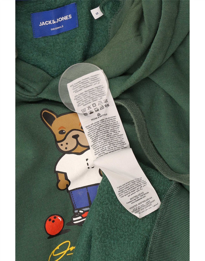 Męski sweter z kapturem i grafiką Jack & Jones, mały, zielony, poliestrowy