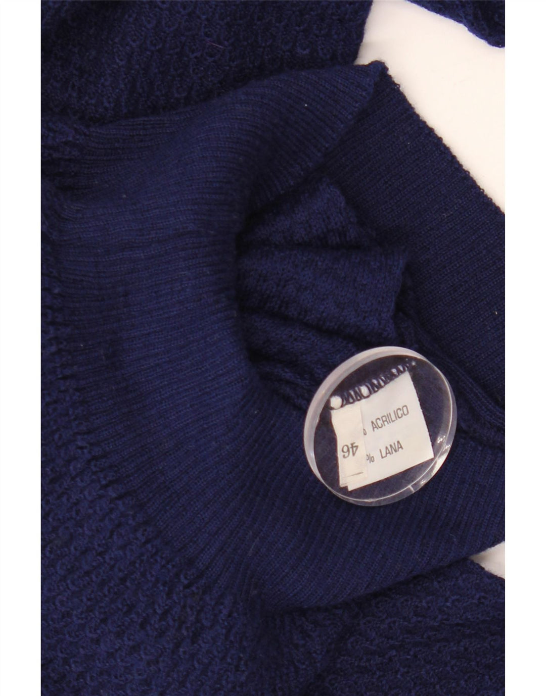 Damski sweter VINTAGE z dekoltem w kształcie litery V IT 46, duży, granatowy, akrylowy