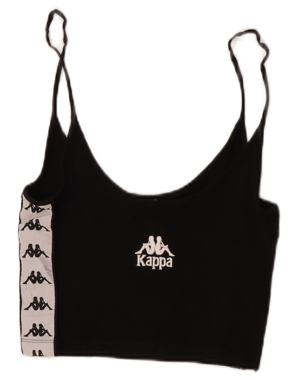 Damski top na ramiączkach z grafiką Kappa, UK 4 XS, czarna bawełna z blokami kolorów