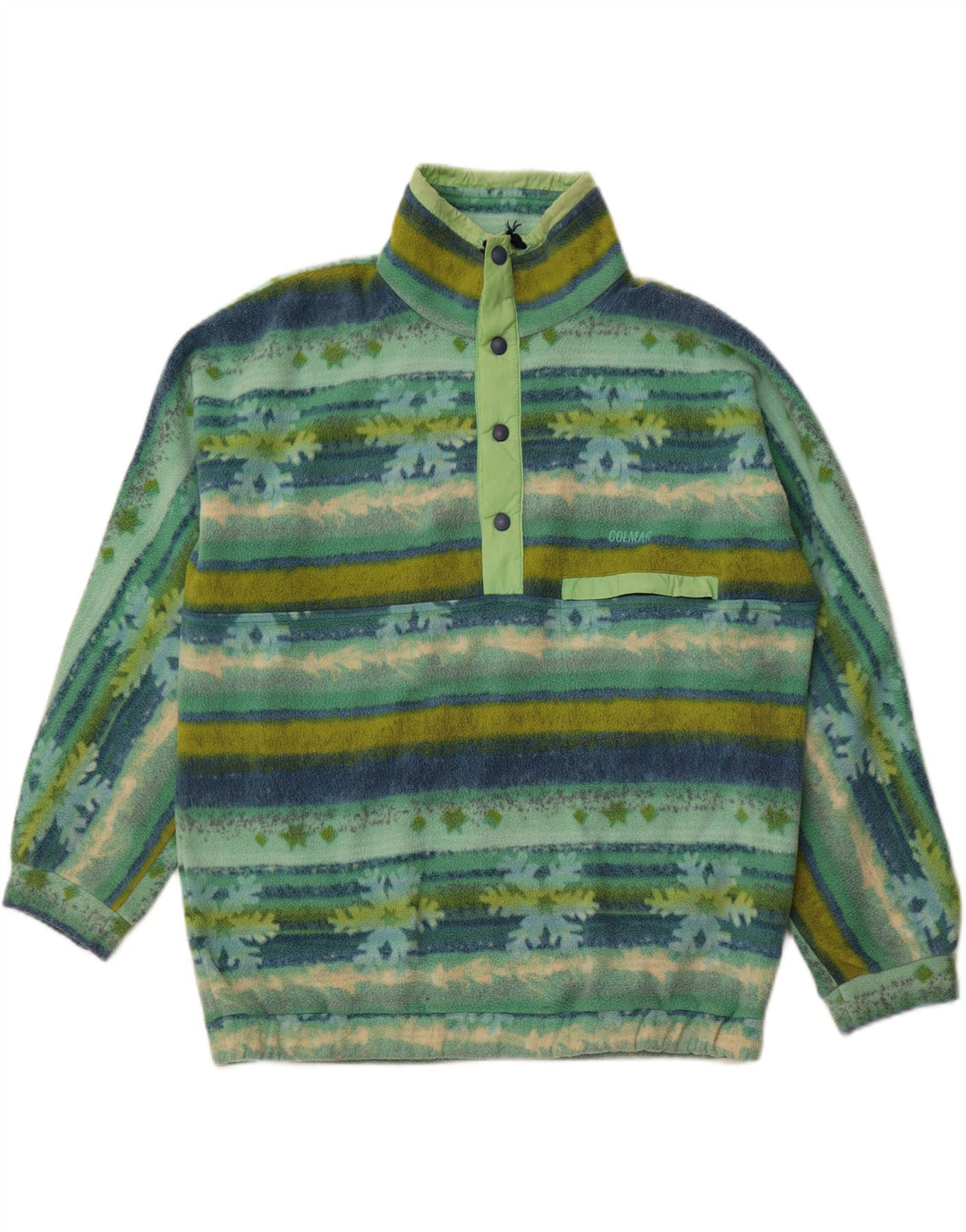 Męski sweter polarowy COLMAR XL, zielony Fair Isle, zapinany na guziki