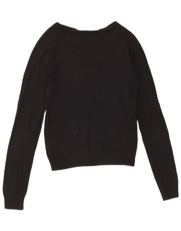 Damski sweter Zara z dekoltem w kształcie litery V, UK 8, mały, czarny, bawełniany