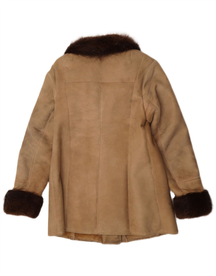 Vintage damski płaszcz z owczej skóry UK 10 Small Beige