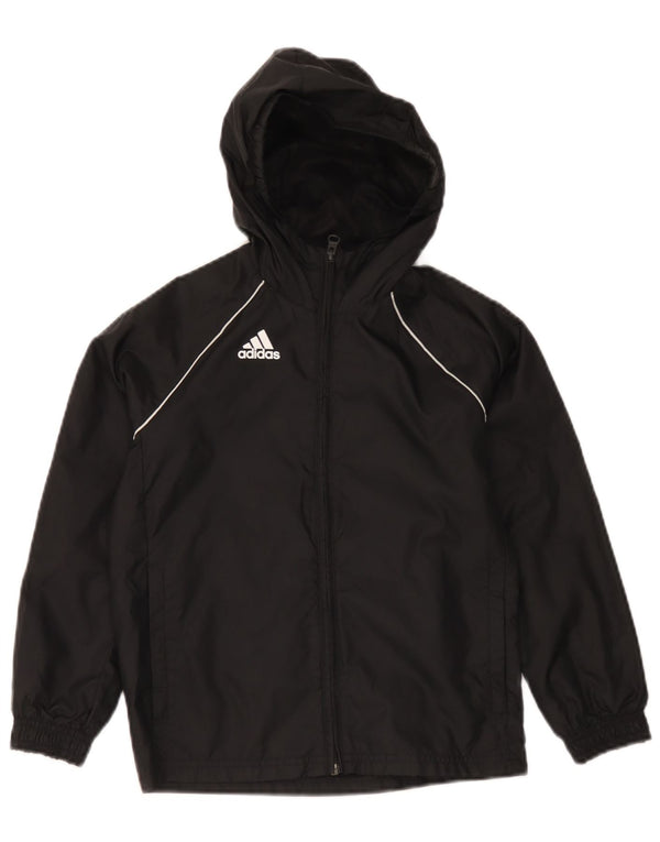 Adidas Boys Hooded Rain Jacket 7-8 Years Black Polyester