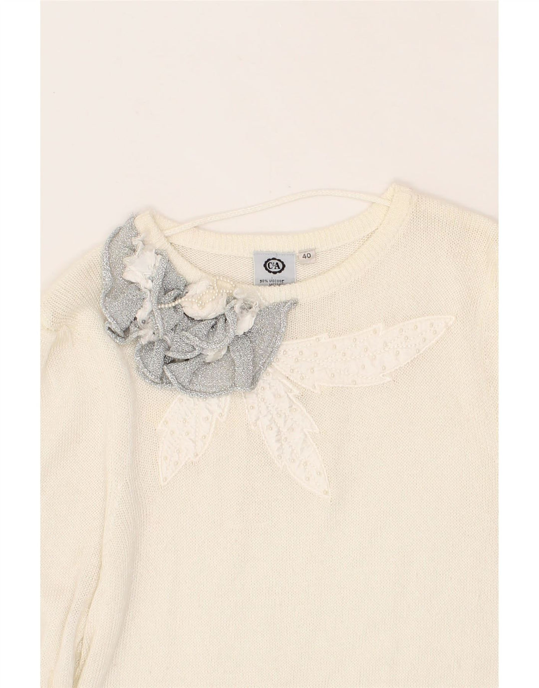 C&A Womens Boat Neck Jumper Sweater EU 40 Medium White Viscose Vintage C&A and Second-Hand C&A from Messina Hembry 