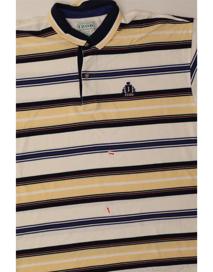 IZOD Mens Polo Shirt Large Multicoloured Striped Cotton Vintage Izod and Second-Hand Izod from Messina Hembry 