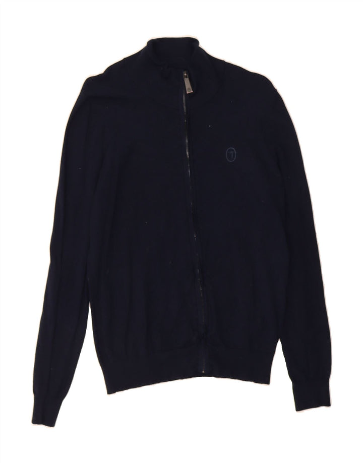 TRUSSARDI JEANS Mens Cardigan Sweater Small Navy Blue Viscose Vintage Trussardi Jeans and Second-Hand Trussardi Jeans from Messina Hembry 