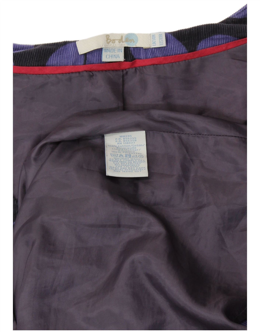 BODEN Damska sztruksowa sukienka typu shift z rękawem 3/4 UK 14, duże fioletowe kwiaty