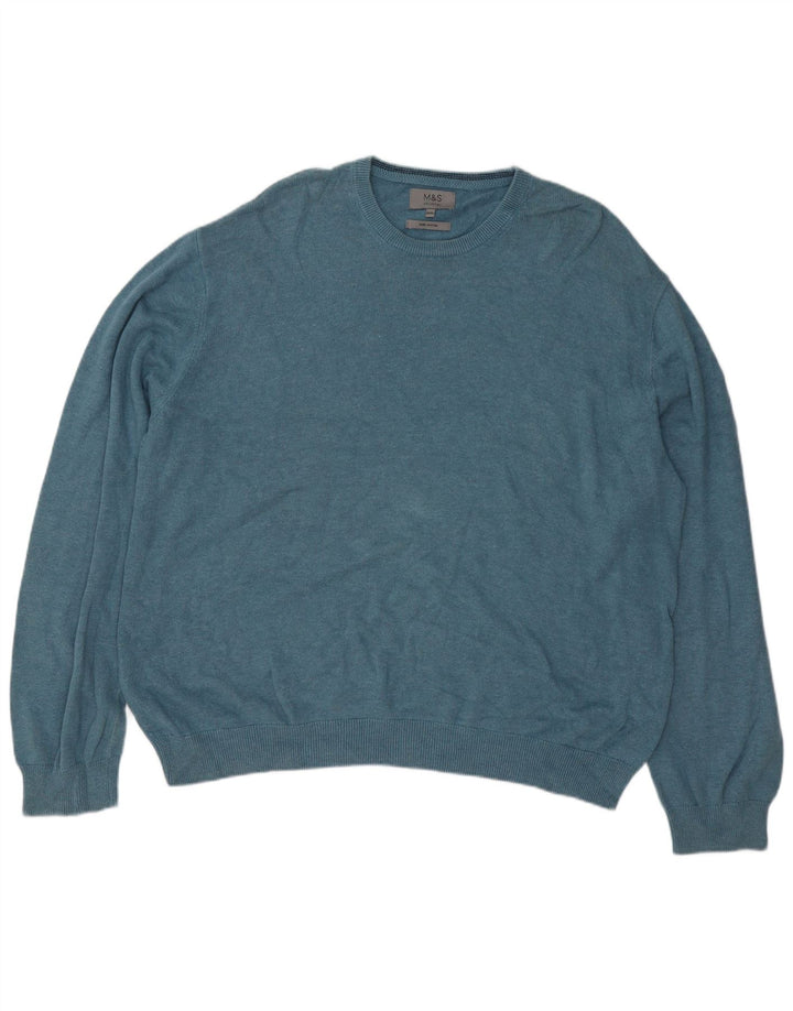 Marks & Spencer Męski sweter z okrągłym dekoltem, 3XL, niebieski, bawełniany