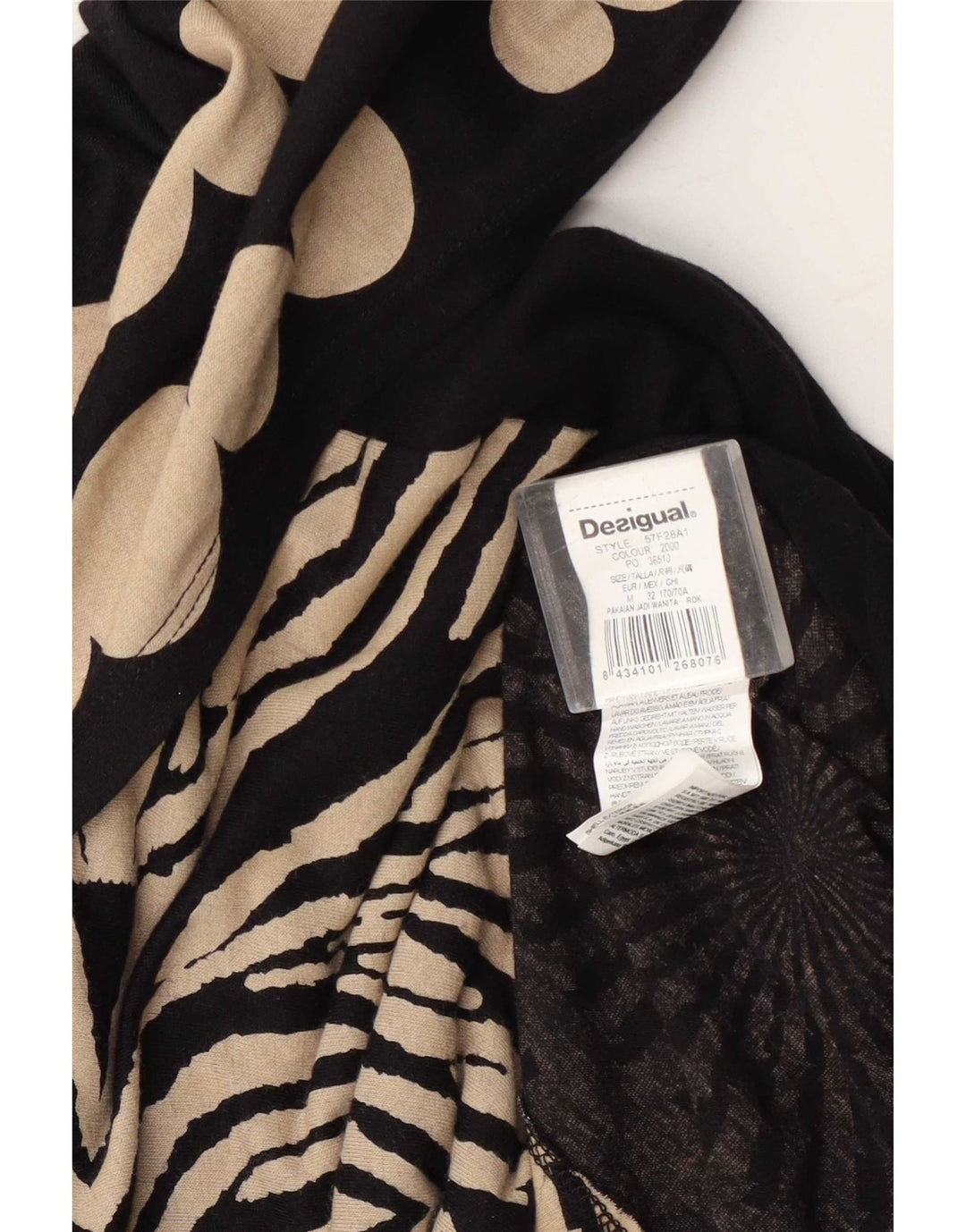 Desigual damska graficzna asymetryczna spódnica średnia W28 czarna w kropki