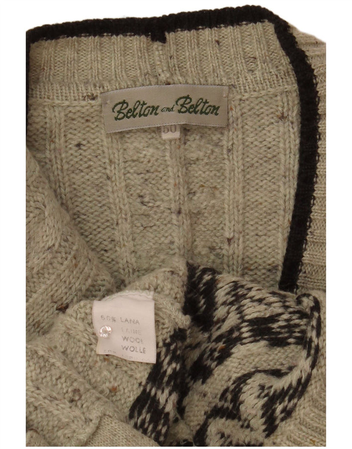Sweter męski w stylu vintage IT 50 Średni szary Fair Isle Wool