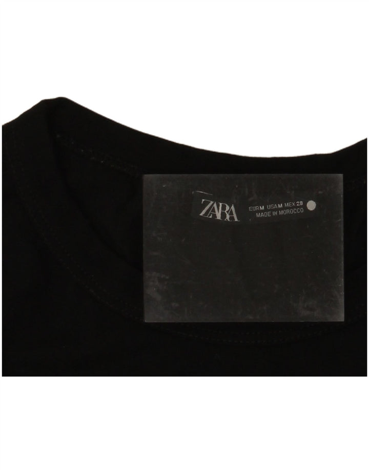 ZARA Womens Crop T-Shirt Top UK 12 Medium Black