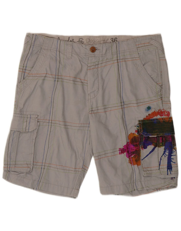 Męskie szorty cargo Desigual W36, duże, szare, bawełniane w kratę