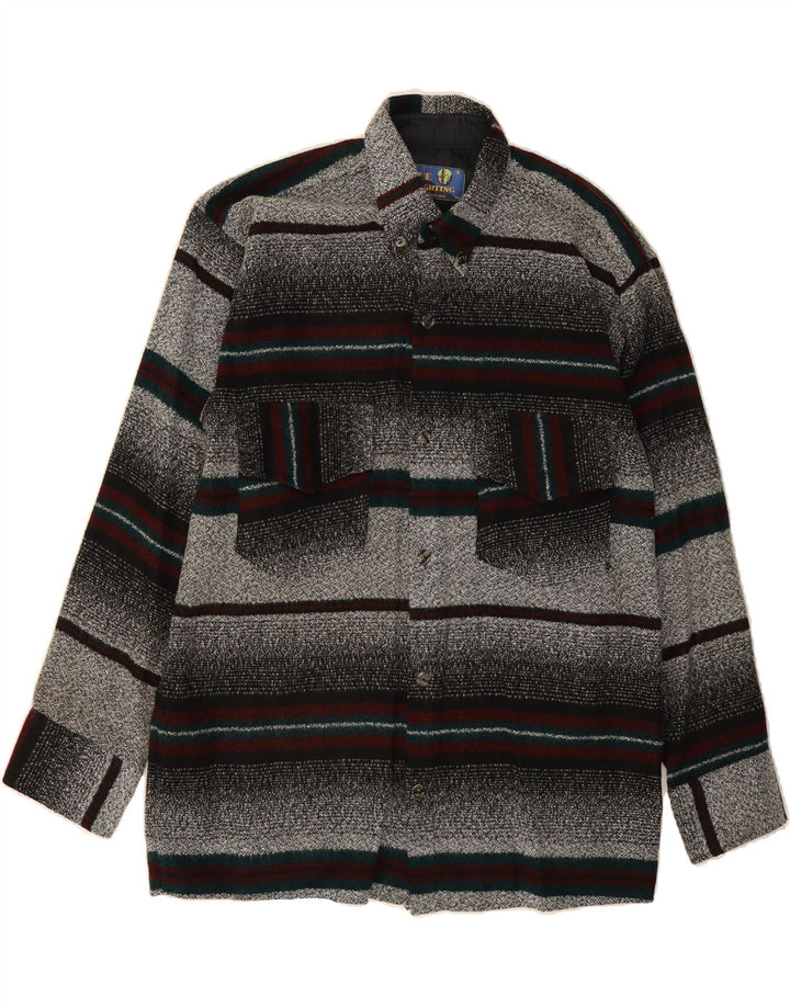 VINTAGE Mens Flannel Shirt Medium Grey Striped Cotton Vintage Vintage and Second-Hand Vintage from Messina Hembry 