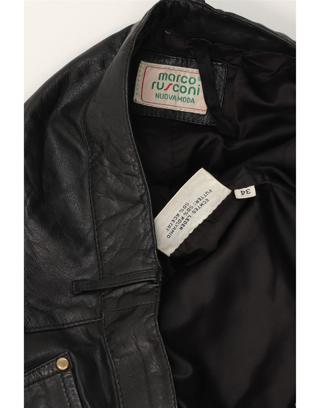 Vintage męskie proste skórzane spodnie W34 L30 czarna skóra