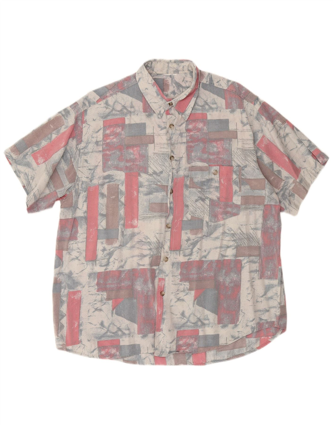 Męska koszula z krótkim rękawem w stylu vintage, abstrakcyjny wzór, XL, szara