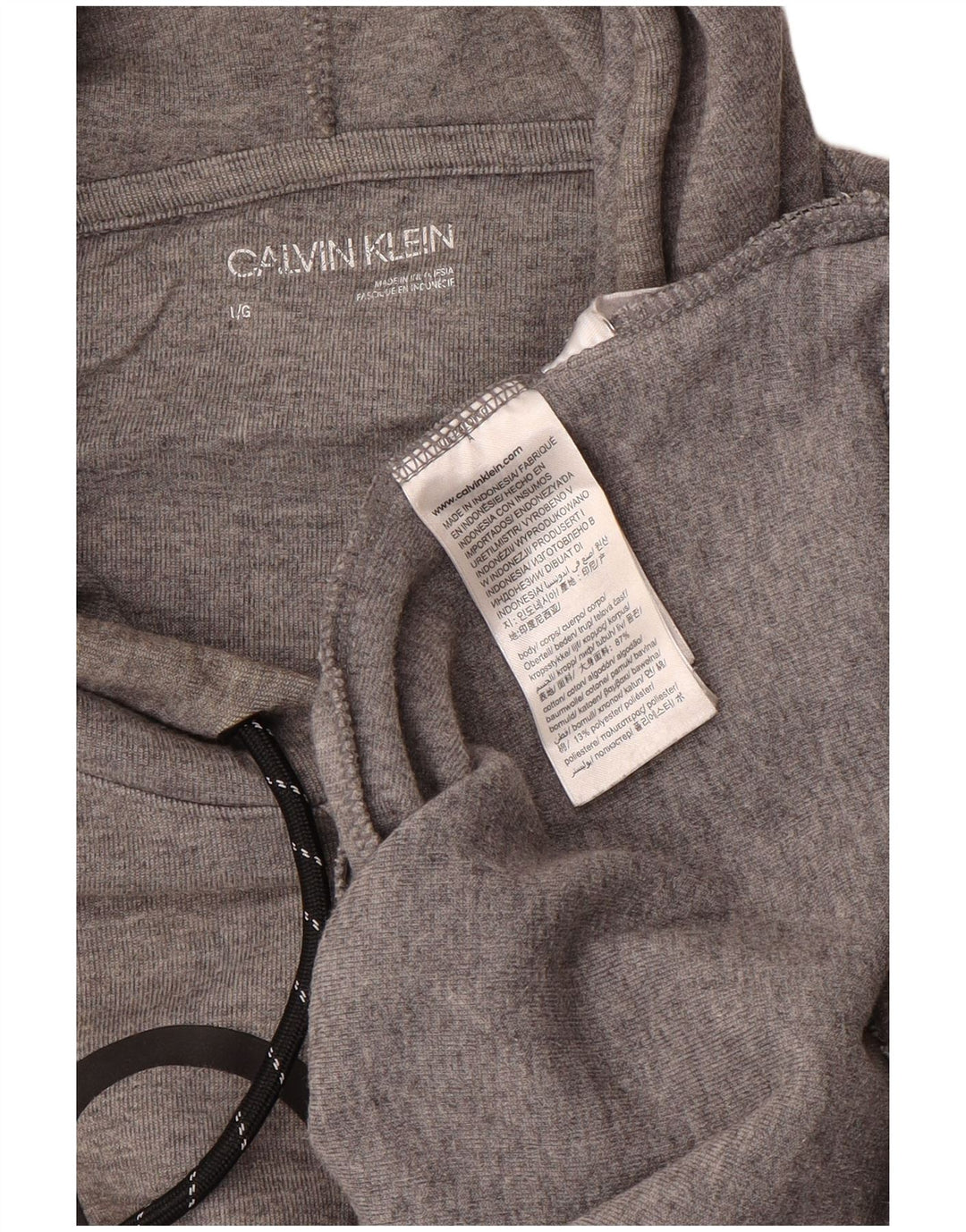 CALVIN KLEIN Męski sweter z kapturem i grafiką, duży, szary, bawełniany