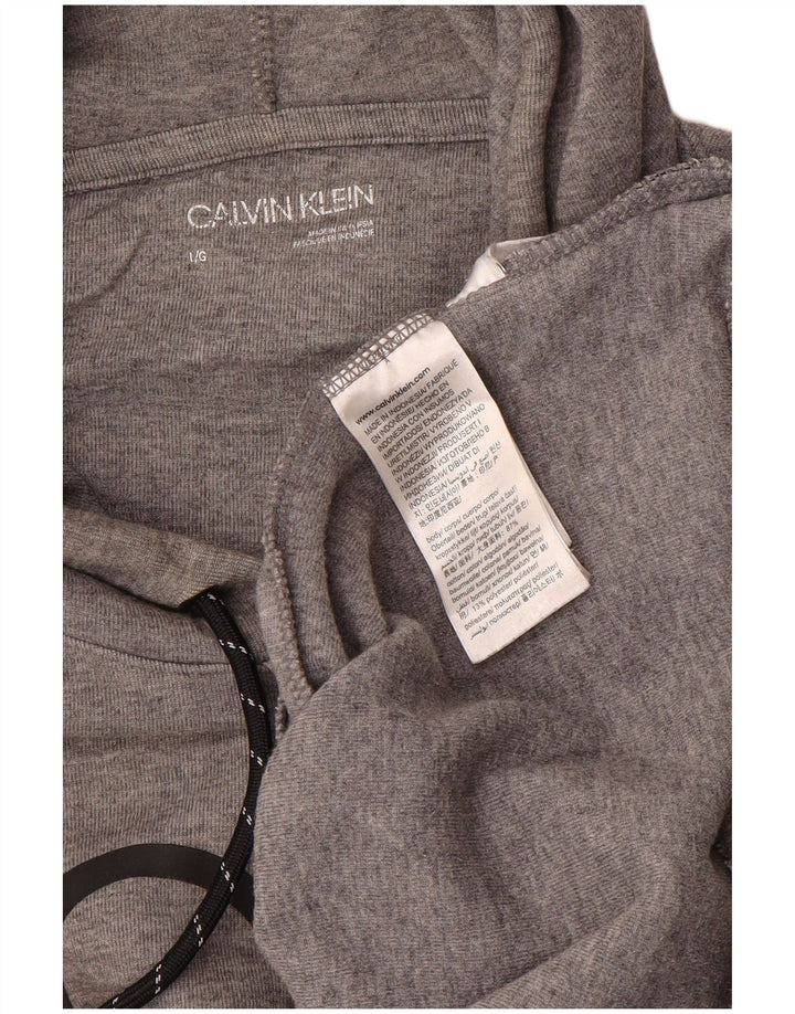 CALVIN KLEIN Męski sweter z kapturem i grafiką, duży, szary, bawełniany