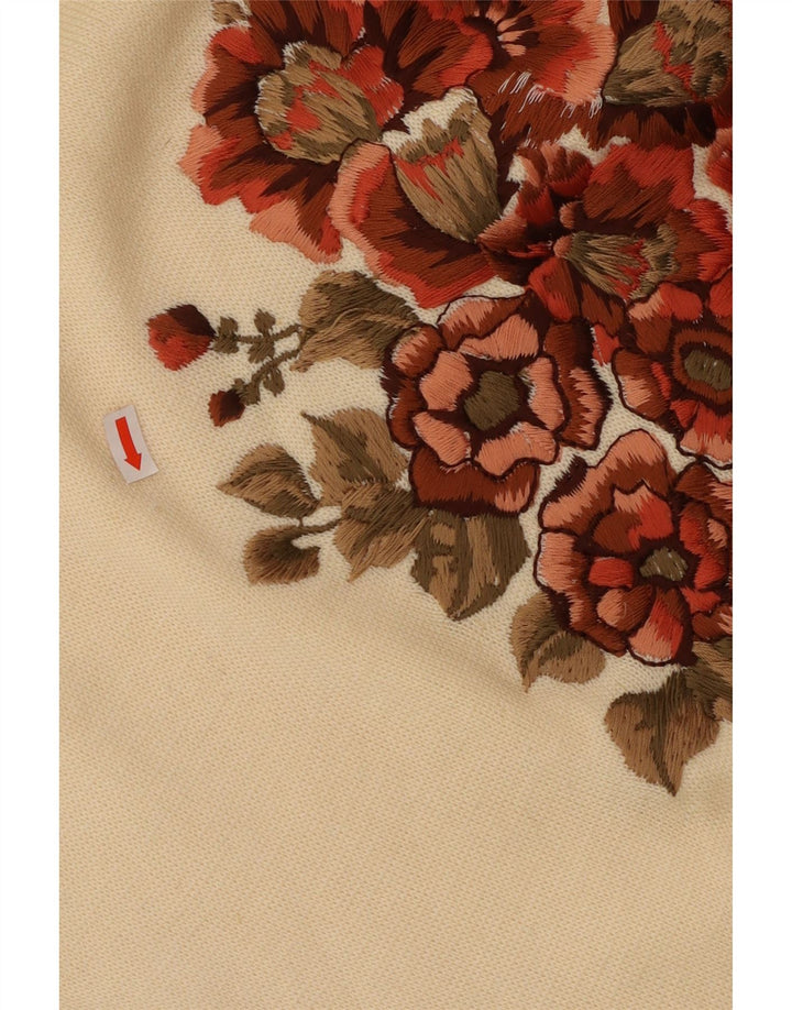 Damski sweter z okrągłym dekoltem PANCALDI & B UK 16, duży, w kolorze złamanej bieli, w kwiaty