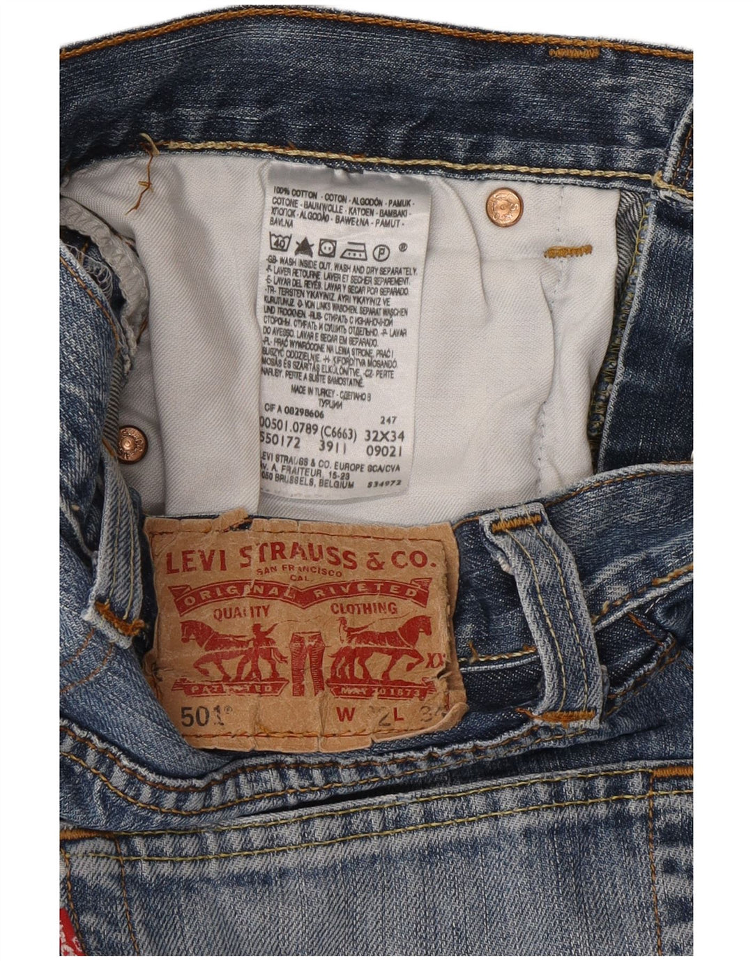 Damskie spodenki jeansowe Levi's 501 W32, duże, niebieskie, bawełniane