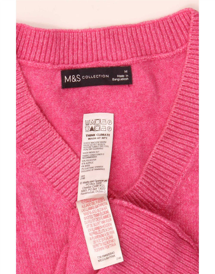 Marks & Spencer Damski sweter z dekoltem w kształcie litery V, UK 14, średni różowy poliester