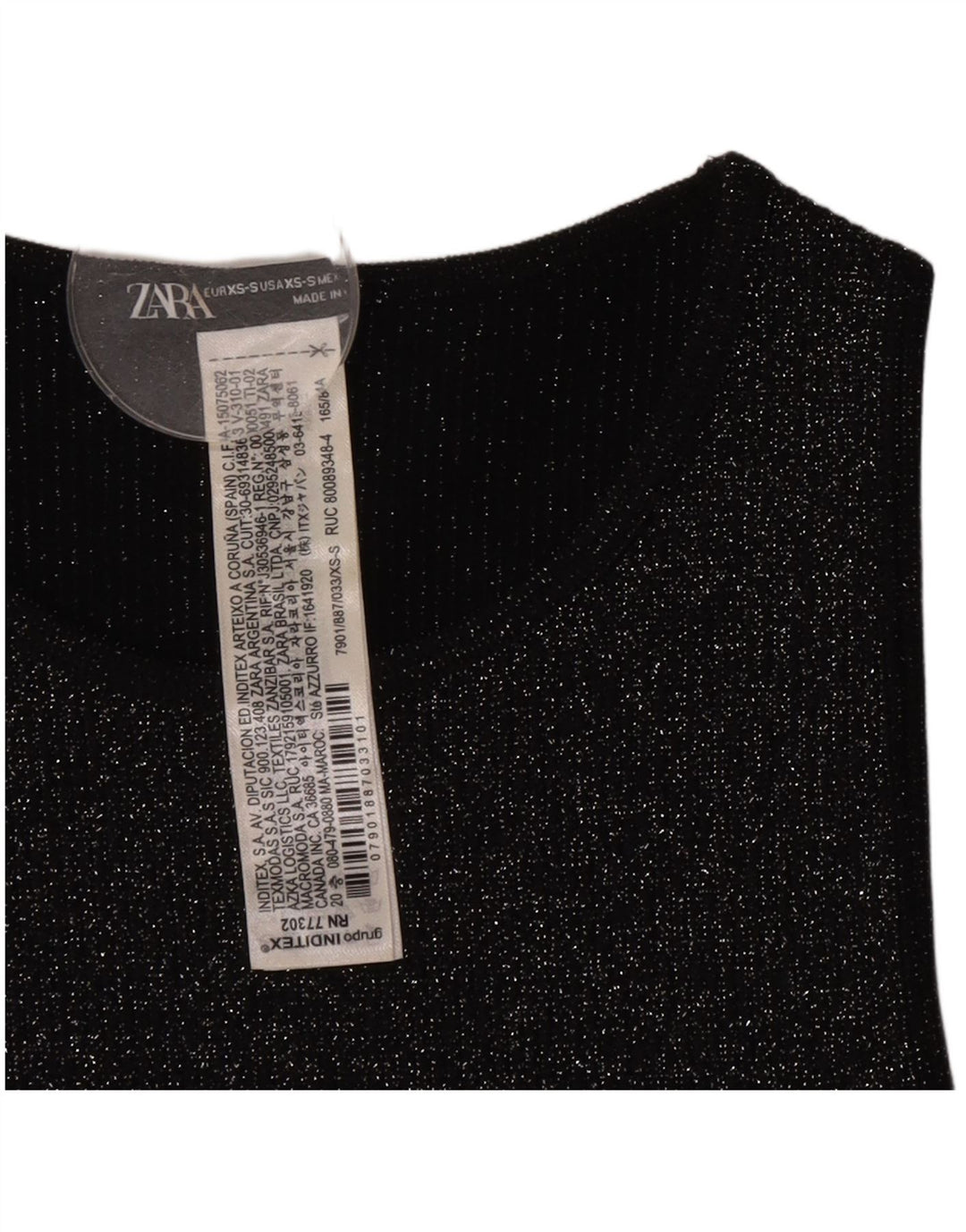 Damski krótki top bez rękawów Zara UK 4 XS, czarny, nakrapiany poliester
