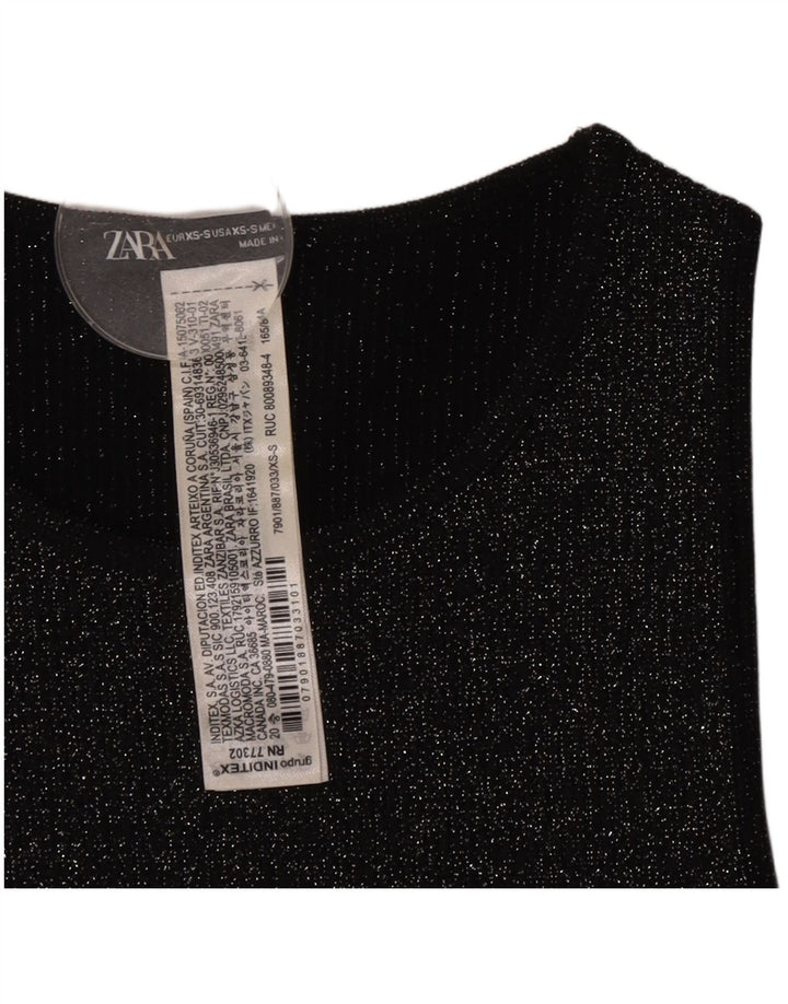 Damski krótki top bez rękawów Zara UK 4 XS, czarny, nakrapiany poliester