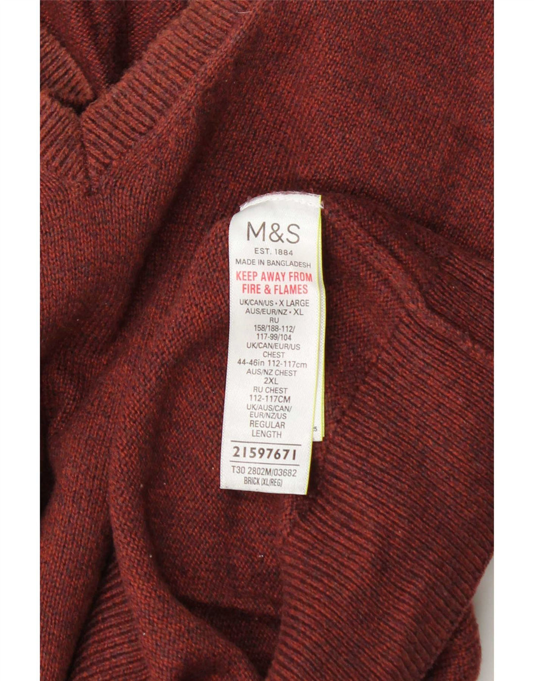 Marks & Spencer Męski sweter z dekoltem w kształcie litery V, XL, brązowy, bawełniany