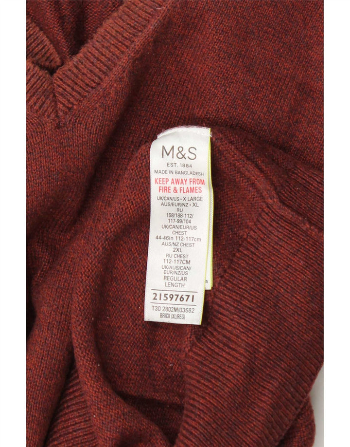 Marks & Spencer Męski sweter z dekoltem w kształcie litery V, XL, brązowy, bawełniany