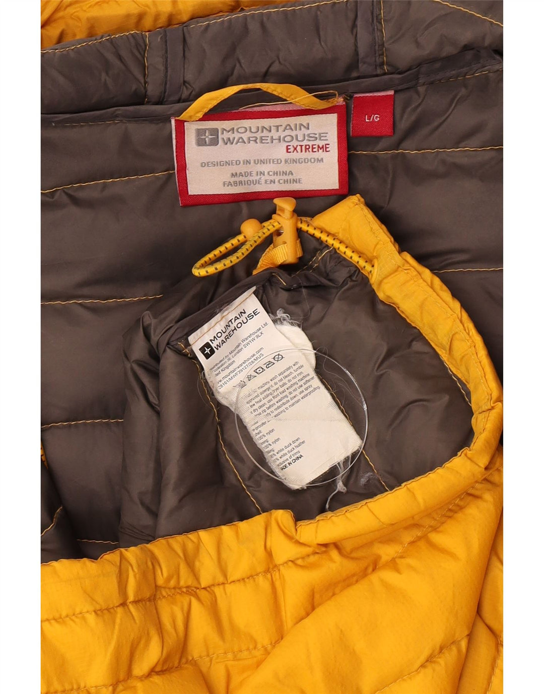 Męska ocieplana kurtka z kapturem i kapturem Mountain Warehouse UK 40, duża, żółta nylonowa