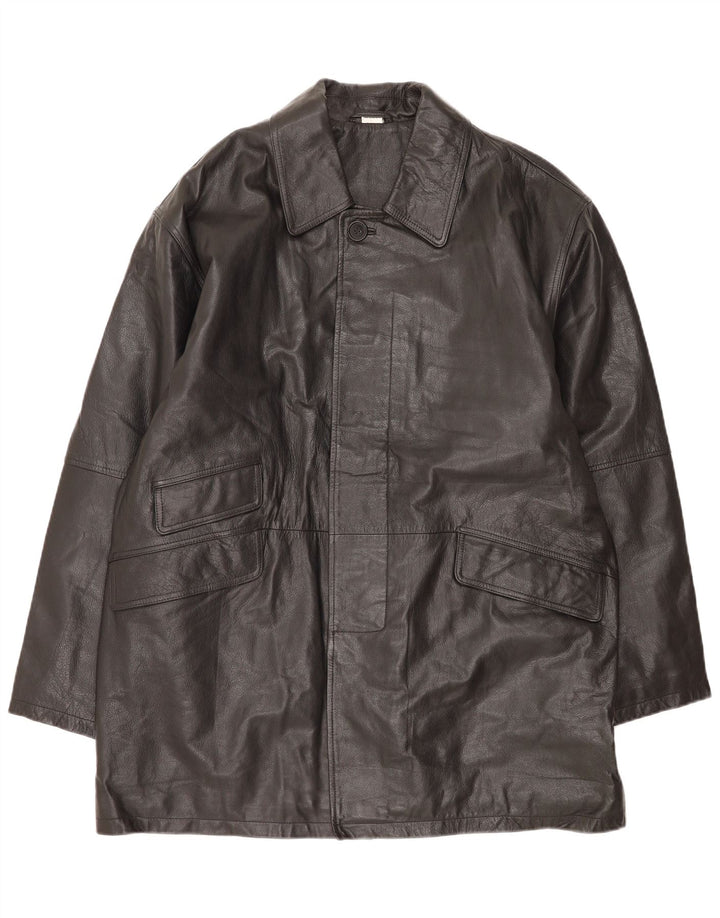 Vintage męski płaszcz skórzany UK 44/46 XL czarna skóra