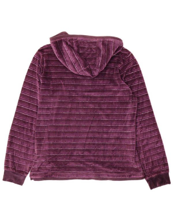 Champion Womens Velour Hoodie Jumper UK 16 Large Purple Striped Cotton