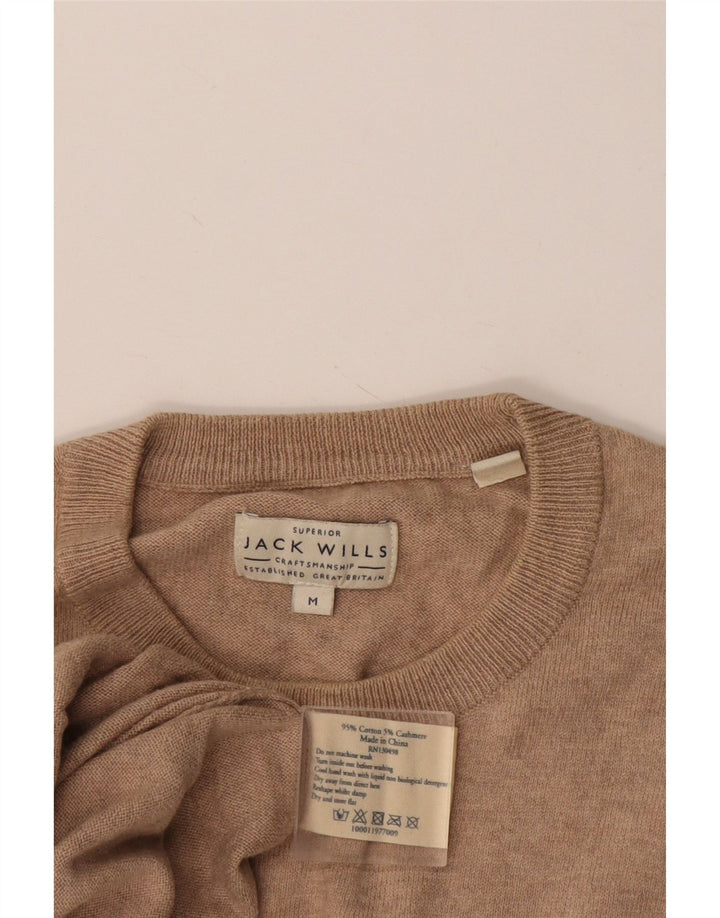 JACK WILLS Męski sweter z okrągłym dekoltem, średniej wielkości beżowy, bawełniany plamki
