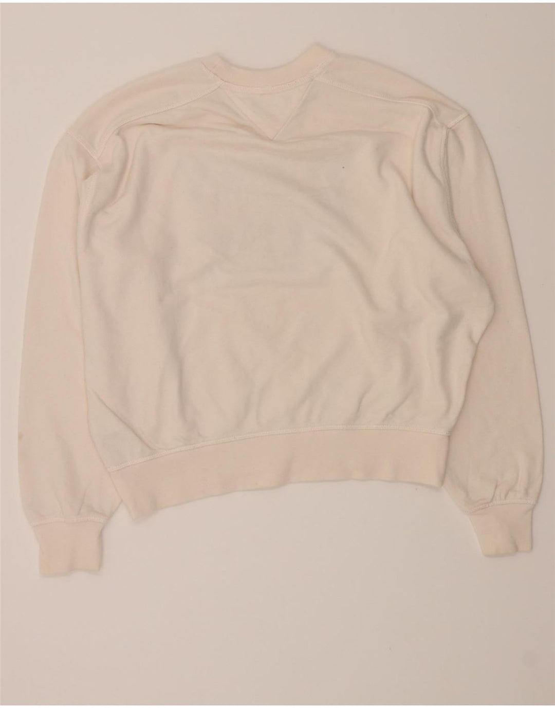TOMMY HILFIGER Womens Graphic Sweatshirt Jumper UK 10 Small Off White Vintage Tommy Hilfiger and Second-Hand Tommy Hilfiger from Messina Hembry 