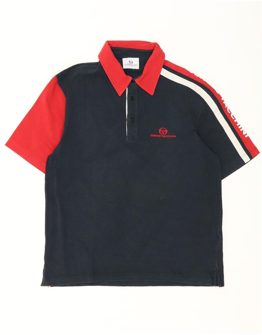 Męska koszulka polo Sergio Tacchini z grafiką, duża, granatowa, z blokami kolorów