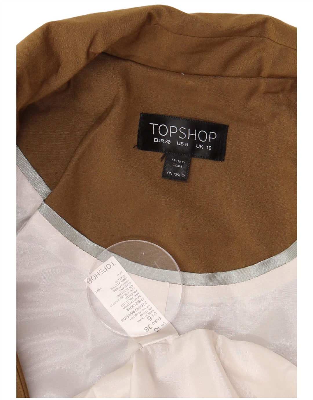 Topshop Damska otwarta marynarka oversize UK 10, mała, brązowa, poliester